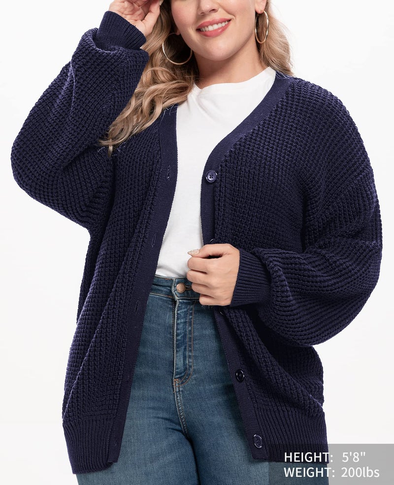 QUALFORT Women's Boyfriend Cardigan Knit Sweaters for Women Navy Fall Outfits for Women 2026 XX-Large - Image 4